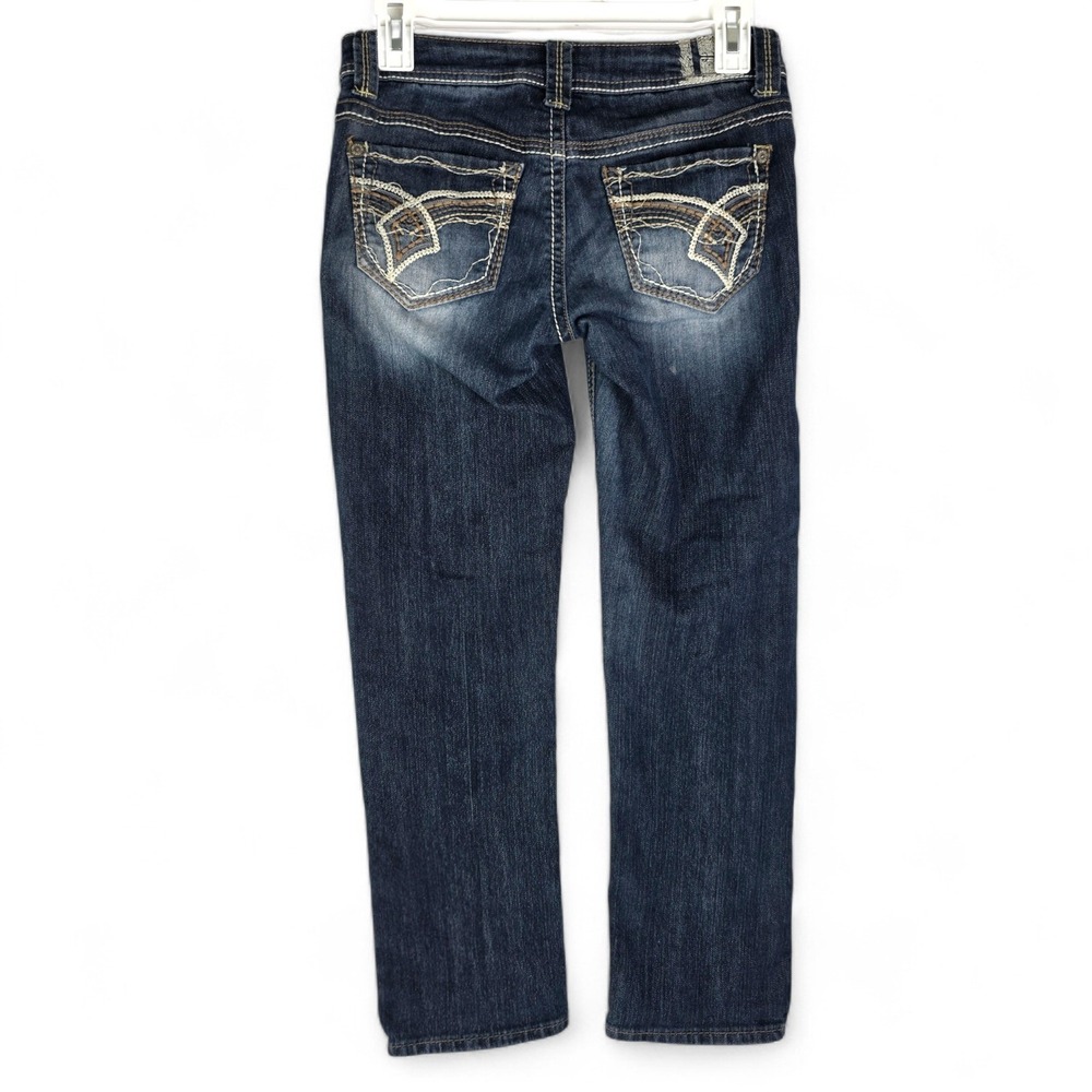 Hydraulic Low Rise Straight Leg Jeans Dark Wash Embroidered Pockets - Picture 2 of 11
